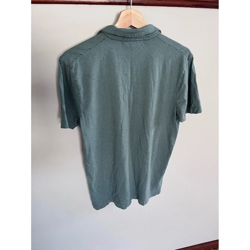 Banana Republic Mens Polo Shirt Medium Green Blue‎ Stripe Short Sleeve Cotton